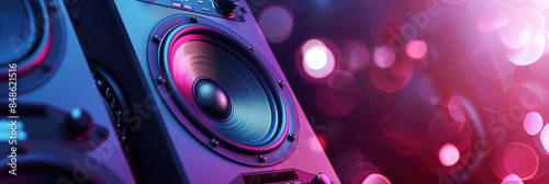 Stereo Speakers for Music and Home Theatre Surround Sound Banner design