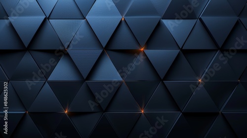 Abstract geometric background with dark blue triangles and glowing lights.