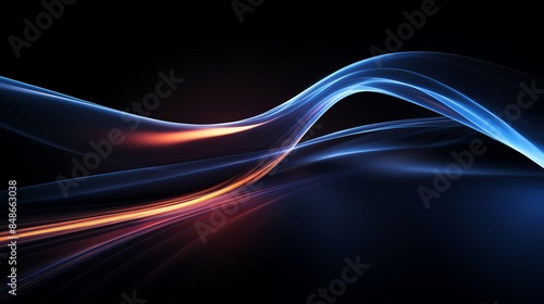 A glowing, curving light trail on a dark background