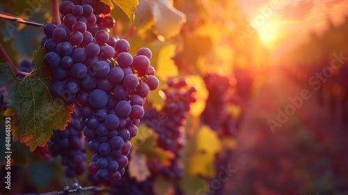 Sunset Harvest: Ripe Grapes in the Countryside Vineyard