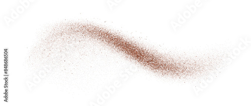 Coffee, cocoa or chocolate powder particles and speckles. Brown dust or sand wavy element. Grounded beans, grains and granules wave flowing shape. Vector sprayed specks overlay texture