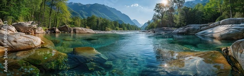 Verzasca River: Majestic Nature Landscape in Lavertezzo, Ticino Tessin, Switzerland