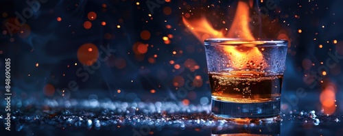 Glass with alcohol with burning flame