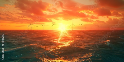 Sunset view of wind farm promoting sustainability on Environment Day. Concept Wind Energy, Sustainability, Environment Day, Sunset Views, Renewable Resources