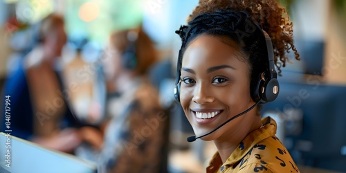 Headphone consultant assisting customers with headset inquiries in a call center. Concept Customer Support, Headphone Expert, Call Center, Product Inquiries, Consumer Electronics