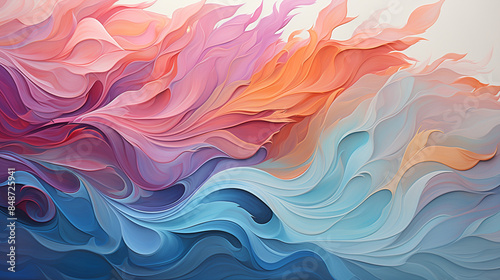Abstract fluid patterns, soothing colors, soft light reflections, gentle movement, calming rhythms, high-resolution