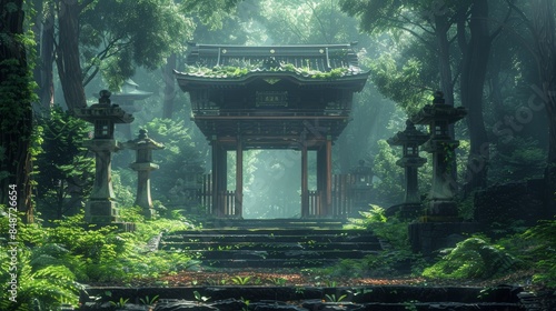 An ancient Shinto Shrine nestled in a forest