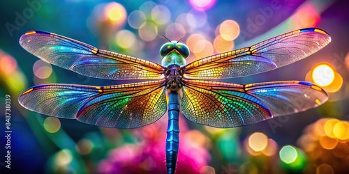 Bright and colorful dragonfly with an iridescent shimmer, dragonfly, wings, insect, vibrant, rainbow, shiny, nature