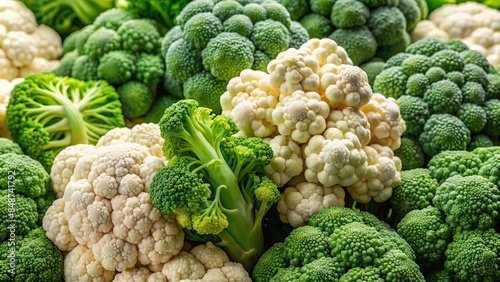 Close up of fresh broccoli and cauliflower, vegetables, healthy, green, organic, natural, farm, produce, nutritious, diet