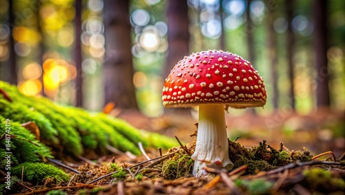 Vibrant red amanita muscaria mushroom in a forest setting, mushroom, fungus, red, vibrant, nature, poisonous
