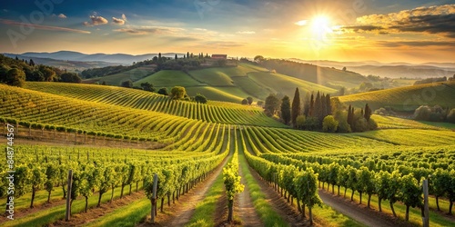 Vineyard in the sunny countryside of Tuscany, Italy, vines, grapes, wine, winery, agriculture, landscape, rural
