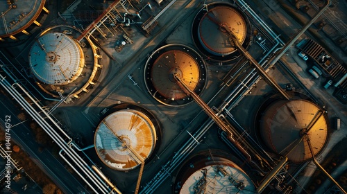 An aerial perspective of a system of containers holding an invisible energy source that supports our daily activities. Flexible fuel: Gas for cooking and beyond. Ideas of energy and fuel.