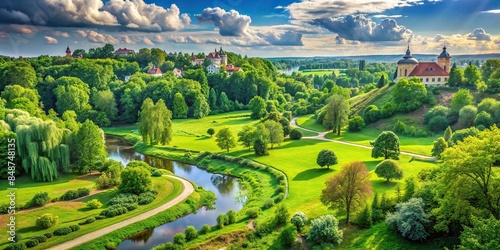 Lush green summer landscape in a historical area with natural habitats , green, summer, landscape, historical, area, nature
