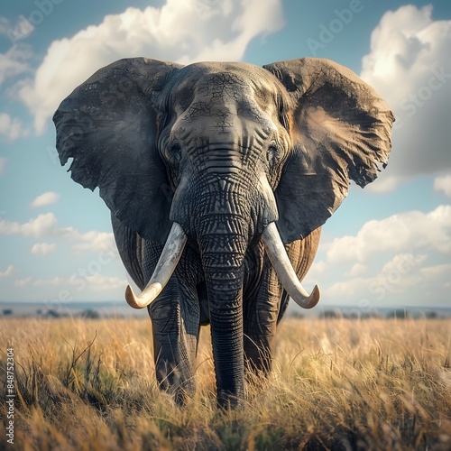 A Majestic Elephant Stands Tall in the Serene African Savannah