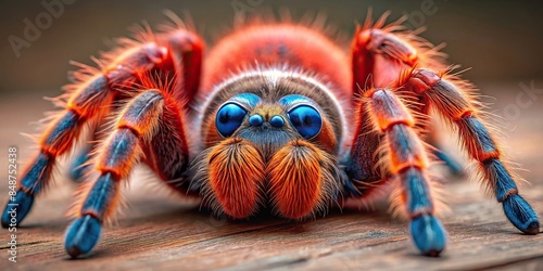 Red tarantula with big blue eyes, tarantula, red, big eyes, blue, arachnid, hairy, spider, exotic, wildlife, creepy, crawly