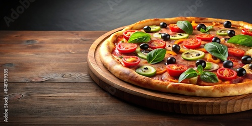 rendered of a delicious pizza , Food, Italian, Cheese, Tomato, Crust, Pepperoni, Sausage, Olive, Fresh, Baked, Tasty