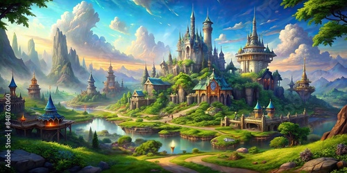 Fantasy MMORPG game with immersive world and intricate gameplay, fantasy, MMORPG, game, virtual world