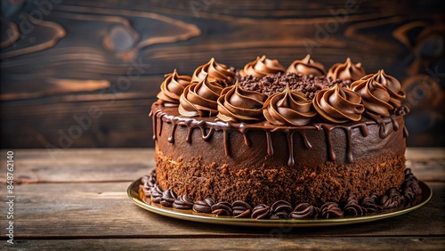 Decadent chocolate cake with rich icing and chocolate shavings , dessert, bakery, sweet, indulgent, temptation