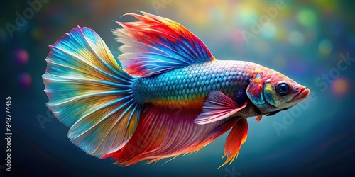 Kawaii siamese fighting fish with a stylized, cute and colorful design on a background, tropical fish