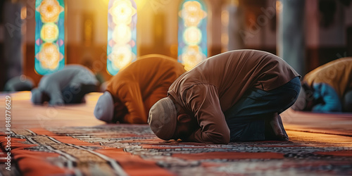 Lamenting Muslims on a call to prayer in a mosque