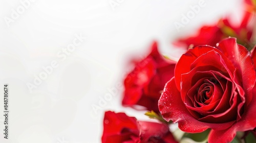 Close up of red flower rose on isolated white background, Copy space. generative AI image