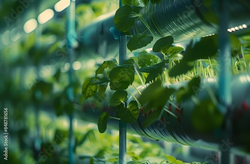closeup shot of fresh greens growing in an indoor aquaculture system