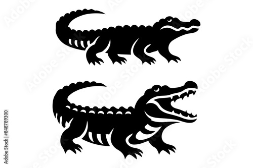 Crocodile silhouette vector illustration. Vector of crocodile design on white background. Wild Animals. Reptile. Easy editable layered vector illustration.