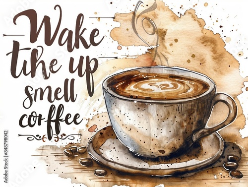 Wake up and smell the coffee. AI generate illustration