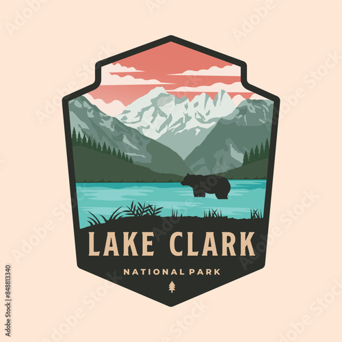 lake clark national park logo patch vector illustration design, lake clark emblem national park design