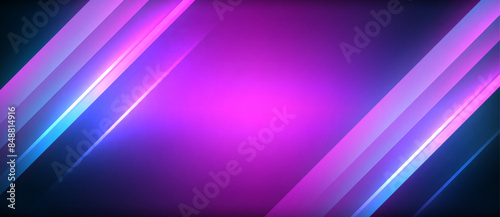 Neon dynamic diagonal light rays background. Techno digital geometric concept design for wallpaper, banner, presentation, background