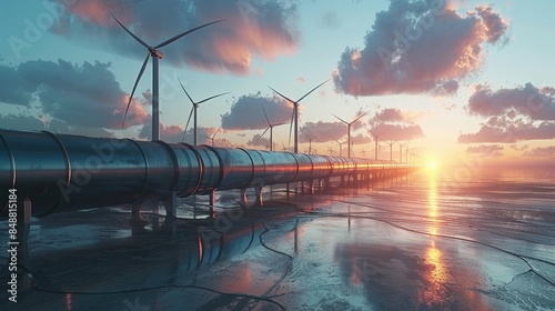 Renewable Hydrogen Energy Landscape with Wind Turbines and Pipeline