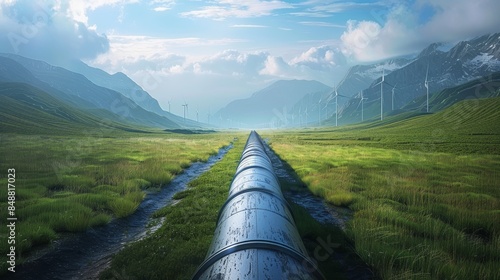 Renewable Hydrogen Energy Landscape with Wind Turbines and Pipeline