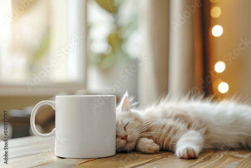 Cozy Cat Nap with Warm Cup - Comfortable Home Atmosphere