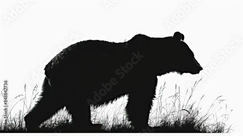 silhouette bear isolated on white background, Bear Drawing