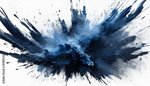 Dark blue dust explosion abstract isolated on white background, cut out