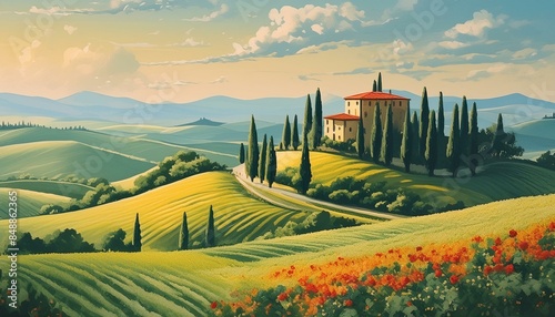 Mediterranean romantic Summer Day in Tuscany, Italy art design