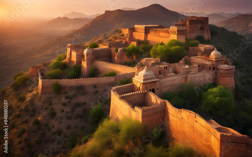 Sunset over the ancient fortresses of Rajasthan, India