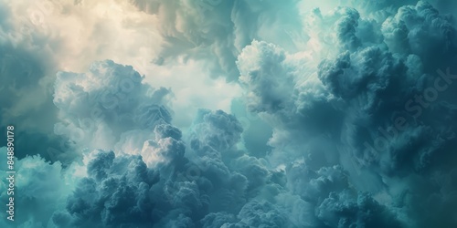 A stunning view of majestic nimbus clouds in a serene blue sky, perfect for a calm, celestial theme.