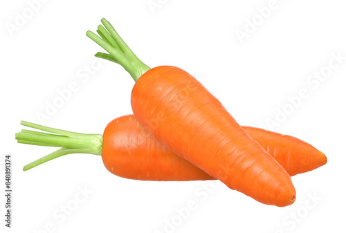 two carrots isolated, carrot macro studio photo, transparent PNG, PNG format, cut out