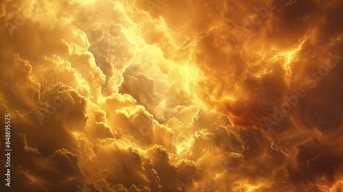 A breathtaking view of golden clouds lit by sunlight, capturing nature's vibrant and dynamic beauty.