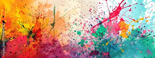 Vibrant Colorful Abstract Splash Art Background with Dynamic Paint Splatters and Strokes