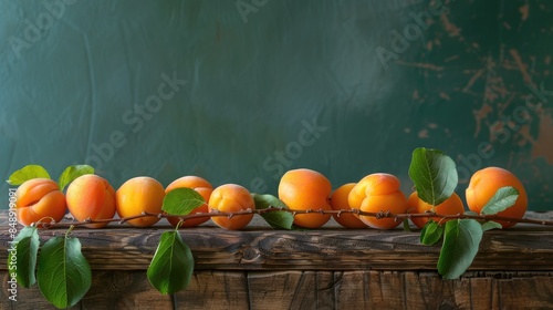 Apricot fruits displayed on a wooden surface