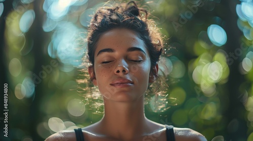 A serene image of a person meditating in nature, with their eyes closed and a peaceful expression, symbolizing the connection between the soul and the natural world.