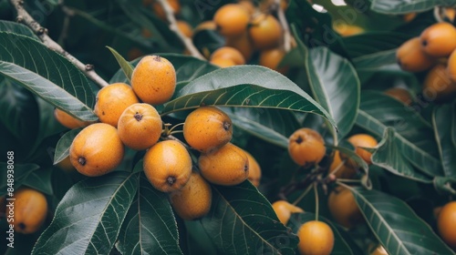 Close up view of loquat tree branches