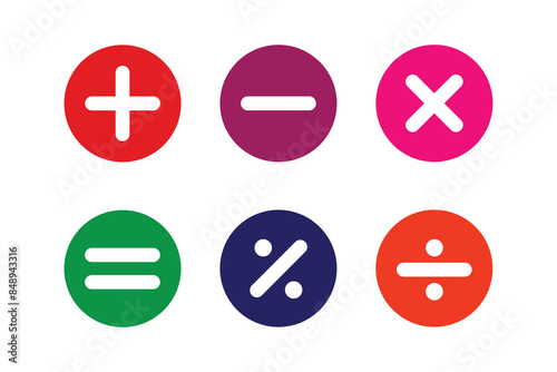 Plus, minus, multiply, equal and divide sign icon set. Math sign vector illustration.