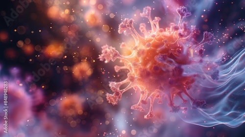 Abstract Artistic Coronavirus Render. Abstract artistic render of the coronavirus, featuring vibrant colors and bokeh light effects, capturing the virus's intricate details in a creative manner.