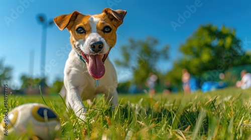 Energetic Jack Russell Terrier Joyfully Playing Fetch in Sunny Park Setting