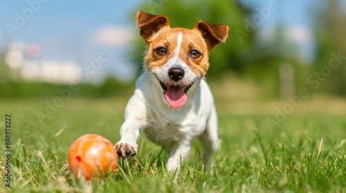 Joyful Jack Russell Terrier Playing Fetch in a Sunny Park 