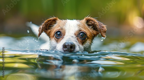 Adventurous Jack Russell Terrier Enjoying a Swim in the Lake on a Sunny Day