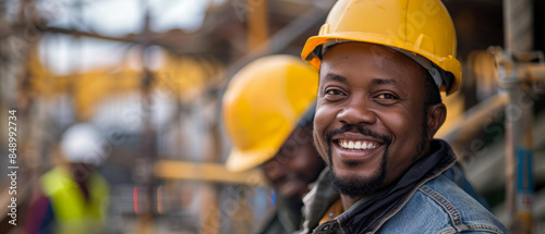 Smiling engineer in diverse team on construction site